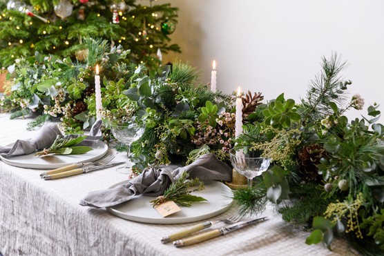 Decorate a festive table with garden-foraged items