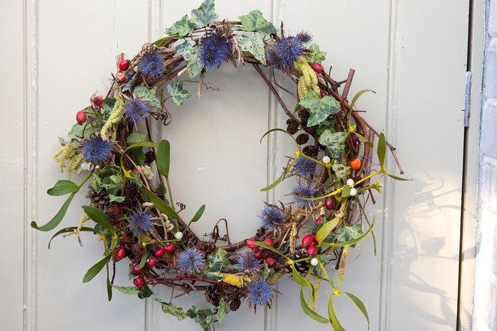 Mistletoe and teasel wreath