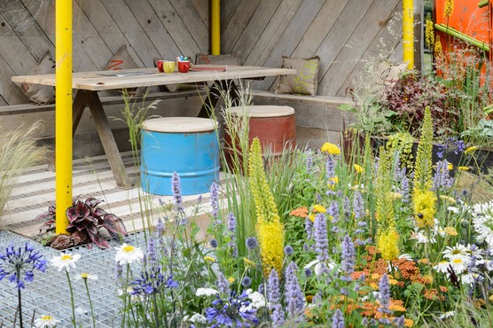 Metal garden seating painted oil drums